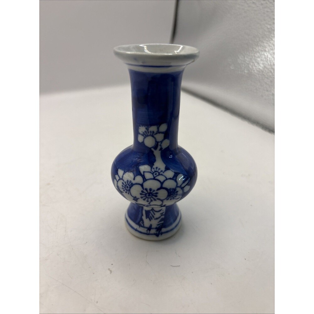 Mini Hand Painted Cobalt Blue/White Mini Porcelain Bud Vase 4” Pottery
